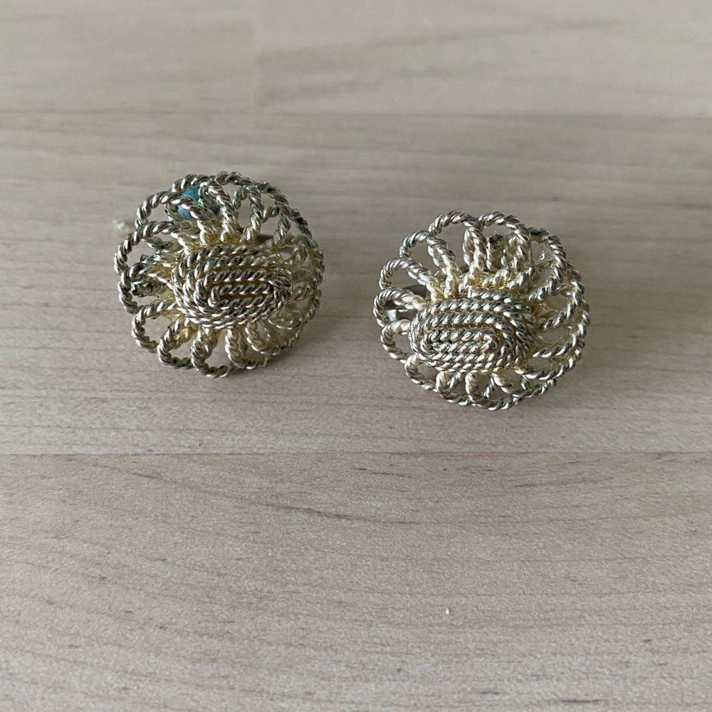 Vintage Geometric Screw back Silver Earrings